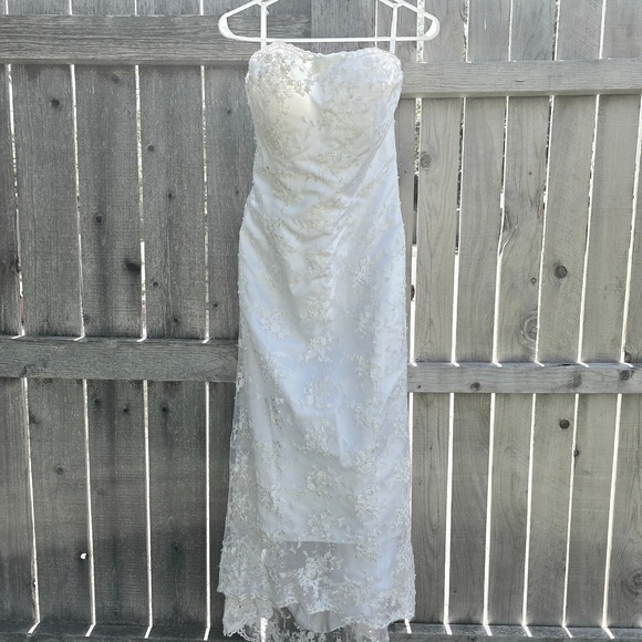 Strapless White Lace Appliqued Wedding Dress Bridal Gown Formal - Picture 1 of 6